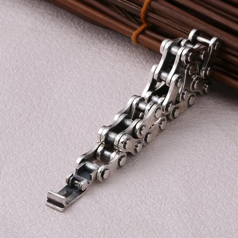 100% S925 Sterling Silver Punk Bicycle Chain Bracelet Punk S925 Silver Jewelry Certified Never Fade Men Jewelry Gifts