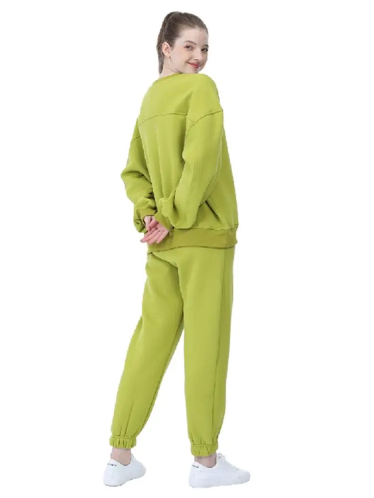 Women Winter Hoodie Sweatshirt Two Piece Sets  Fleece Tracksuit Oversized Pants Suit Autumn Female Casual Solid  Outfits