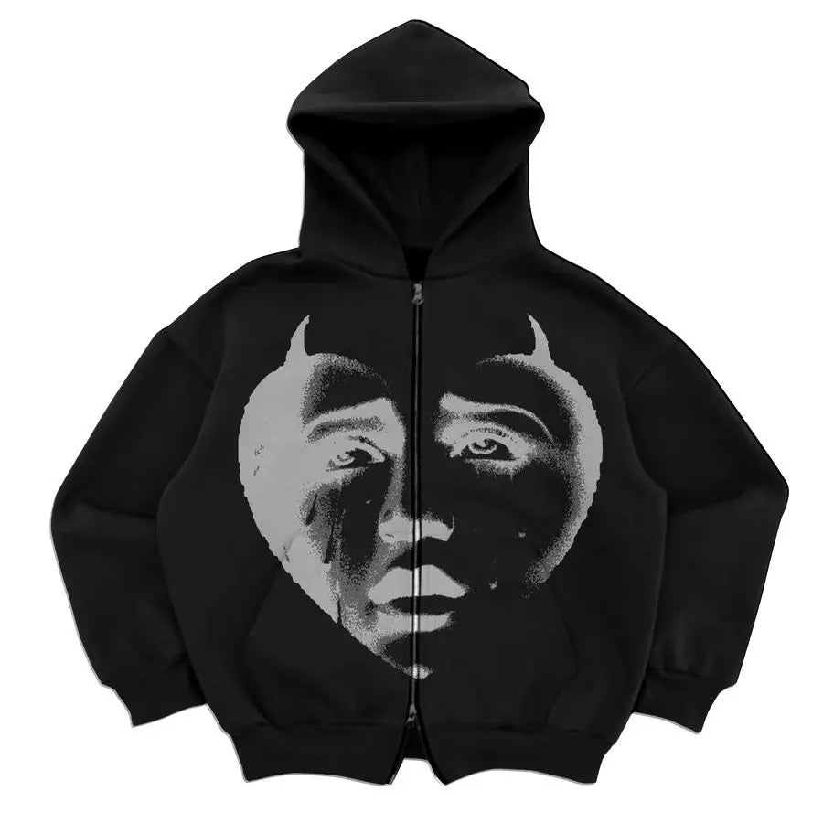 Gothic Retro High Street Hoodies Y2k Zip Up Hoodie Men and Women Clothes Hip Hop Punk Loose Sweatshirt Zipper Pullover Cardigan