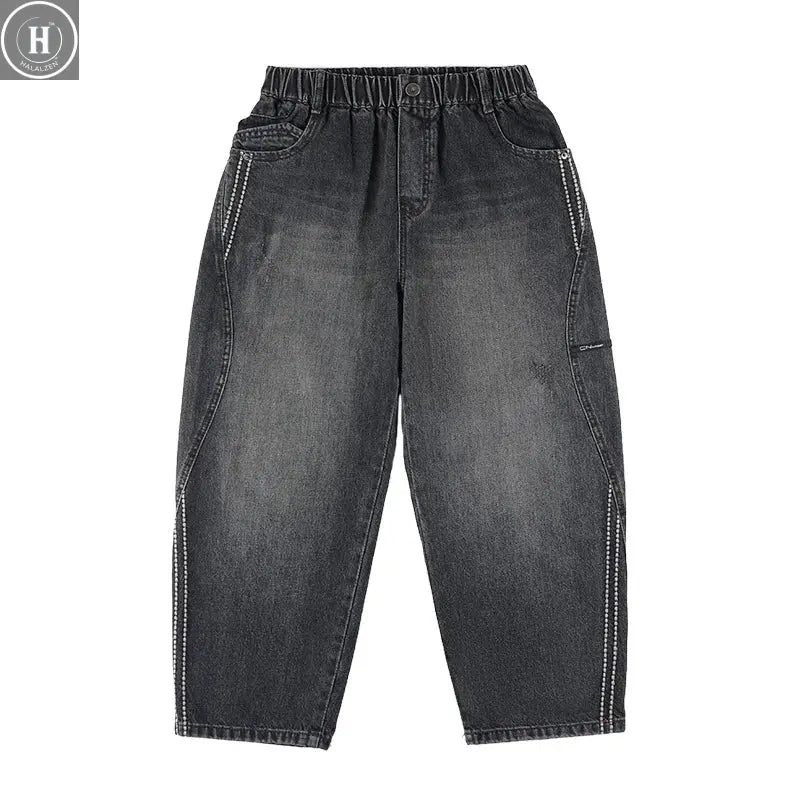 Boys Winter Warm Jeans New Style Teenage Children Trendy Brand Straight Leg Fleece Denim Pants Kids Loose Trousers HALALZEN