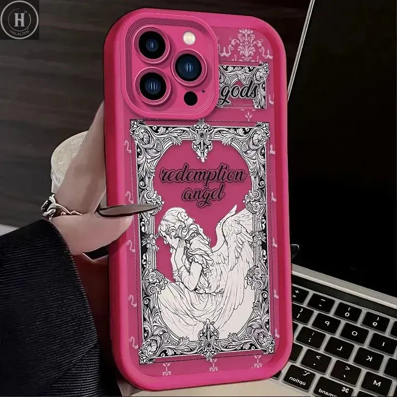 Retro Punk Cupid Angel Case For iPhone 17 16 15 14 13 12 11 Pro Max Plus Soft Silicone Cover Halalzen UK