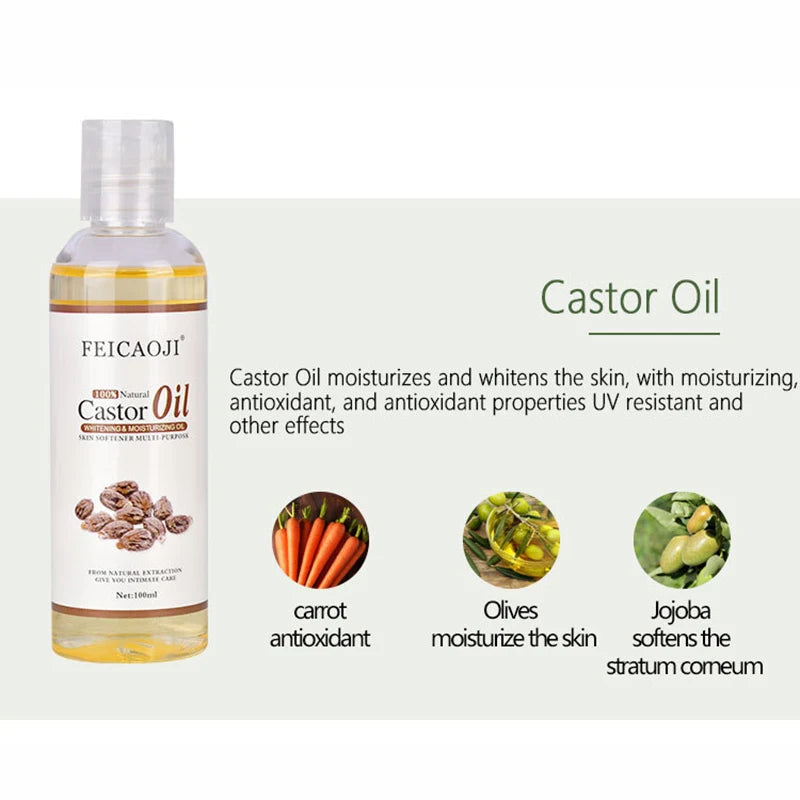 100% Organic Pressed Castor Oil for Face Relaxation Essential Oil Mixing Massage Body Oil Moisturizer Whitening For Skin 100ml HALALZEN