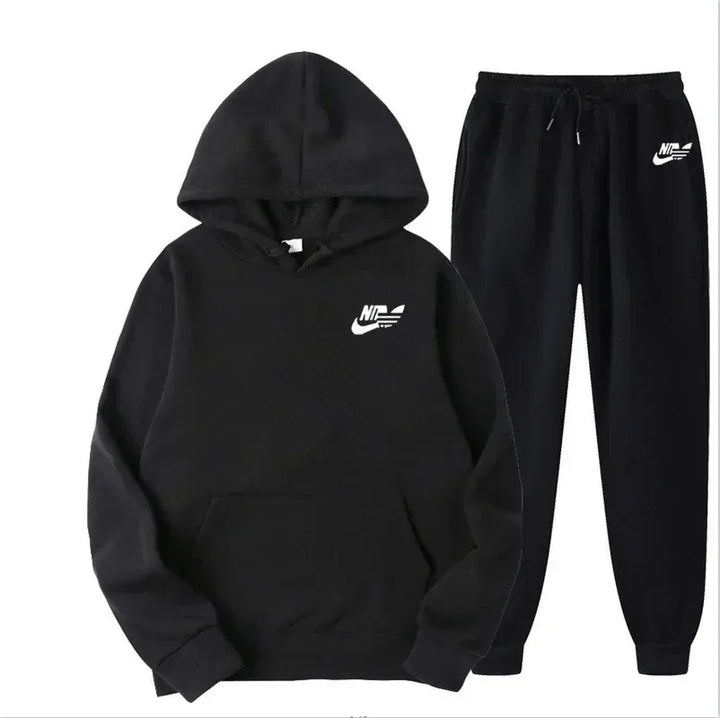 Winter Hoodie Sets Men Fashion Fleece Red Hoodies Black Brand Pants Casual Jogger Suit Tracksuit Sweatshirt