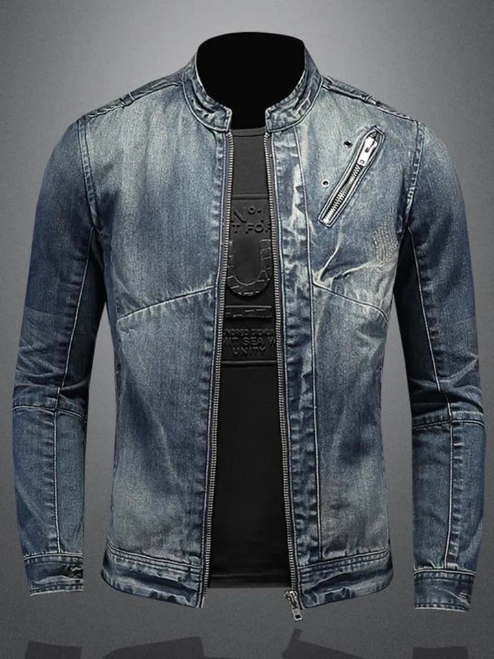 Autumn and Spring Style Trendy American Vintage Straight Leg Motorcycle Denim Jacket Men's Loose Sports Plus Size High-End Outer