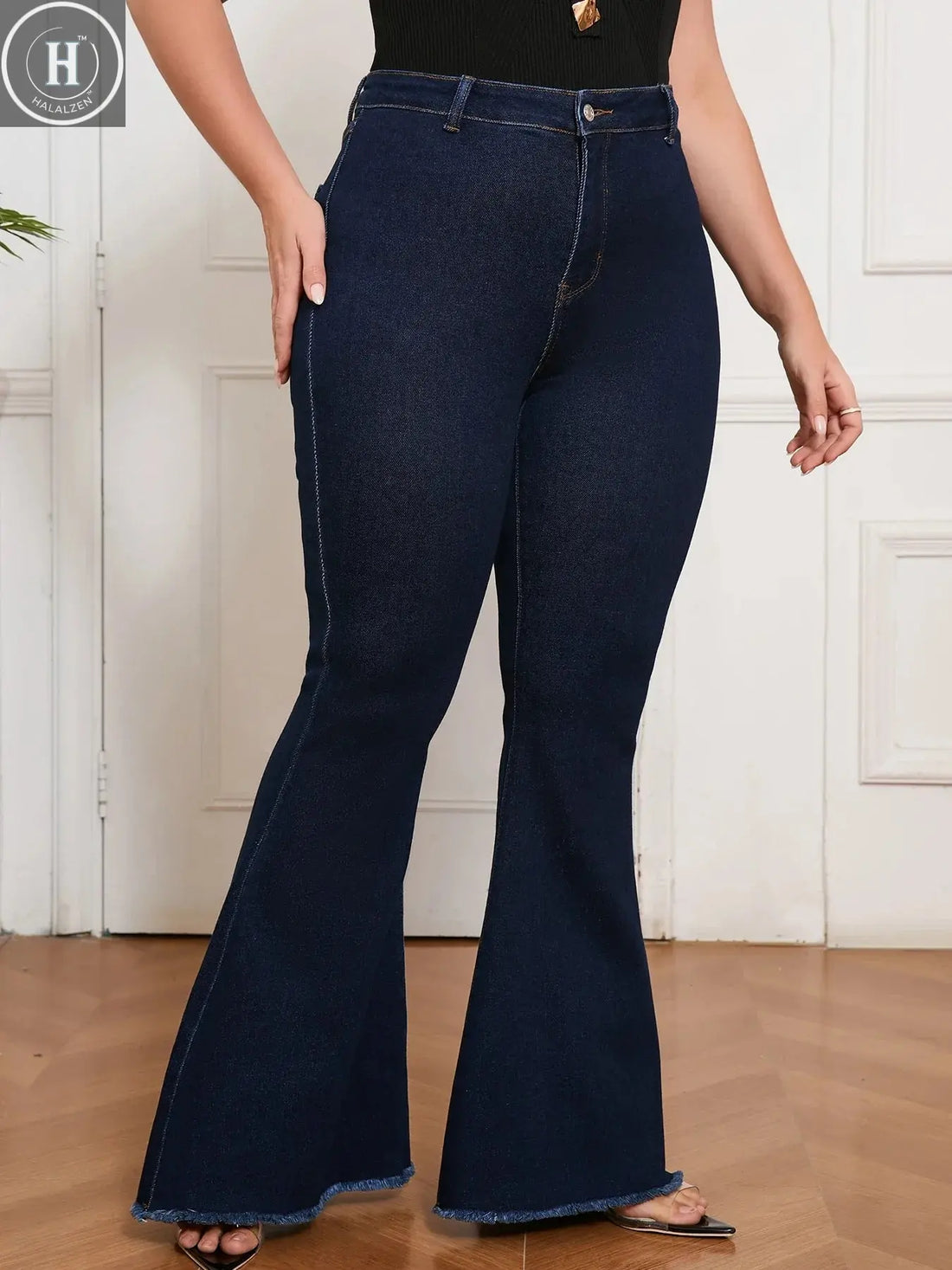 Full Figured Women’s Dark Wash High Waist Denim Pants Butt Lifting Bootcut Jeans Stretch Comfortable Everyday Clothing Halalzen UK