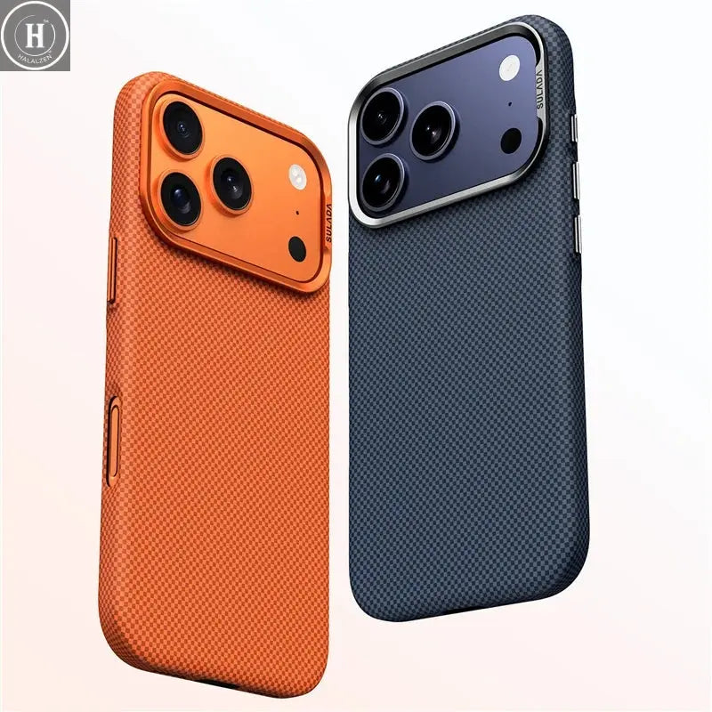 Luxury Plaid Texture Metal Lens Frame Magsafe Case For iPhone 17Pro 16Pro 17 17Pro Max Ultrathin Matte Shockproof Hard PC Cover Halalzen UK