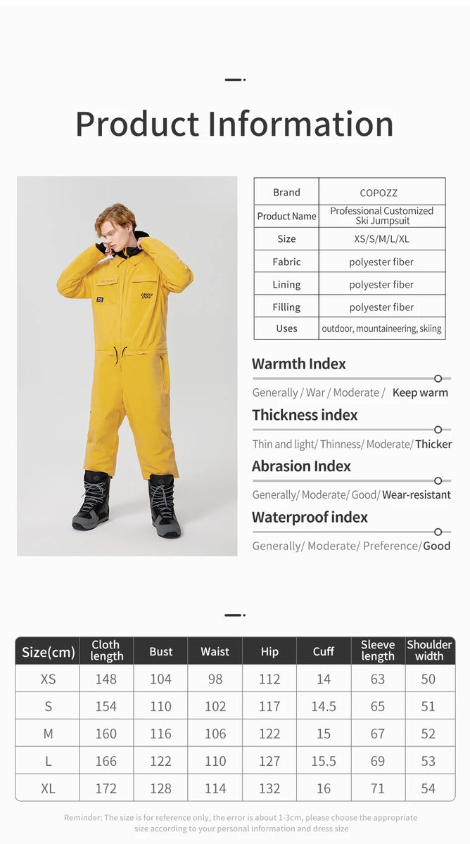 COPOZZ Winter Ski Suit Men Women Waterproof Warm Ski Overalls Outdoor Sports Snowboard One Piece Ski Jumpsuit Skiing Clothing