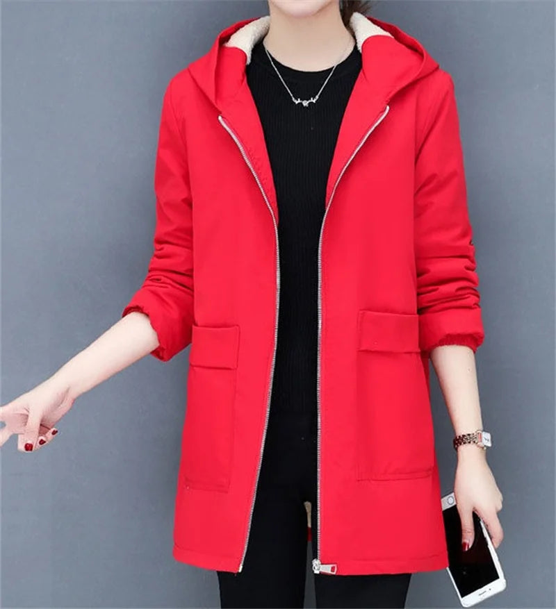 2024 New Winter Jacket Cotton Warm Puffer Coat Women Casual Parkas With Lining Plush hooded trench Outwear Women's Clothes