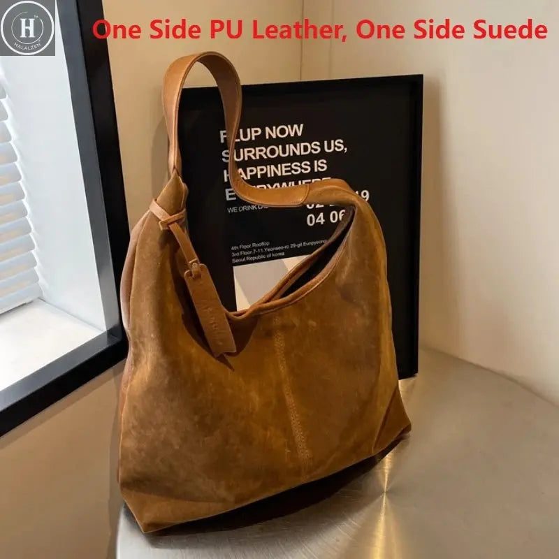 Women Suede Shoulder Bag with Zipper Hobo Bags Large Capacity Handbag Slouchy Bag Commuter Travel Bag Purses and Handbags HALALZEN