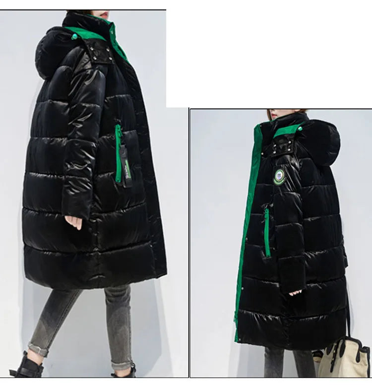 Winter Women 2023 New Korean Fashion Oversized Hooded Jackets Thicken Warm waterproof Casual Long Coats