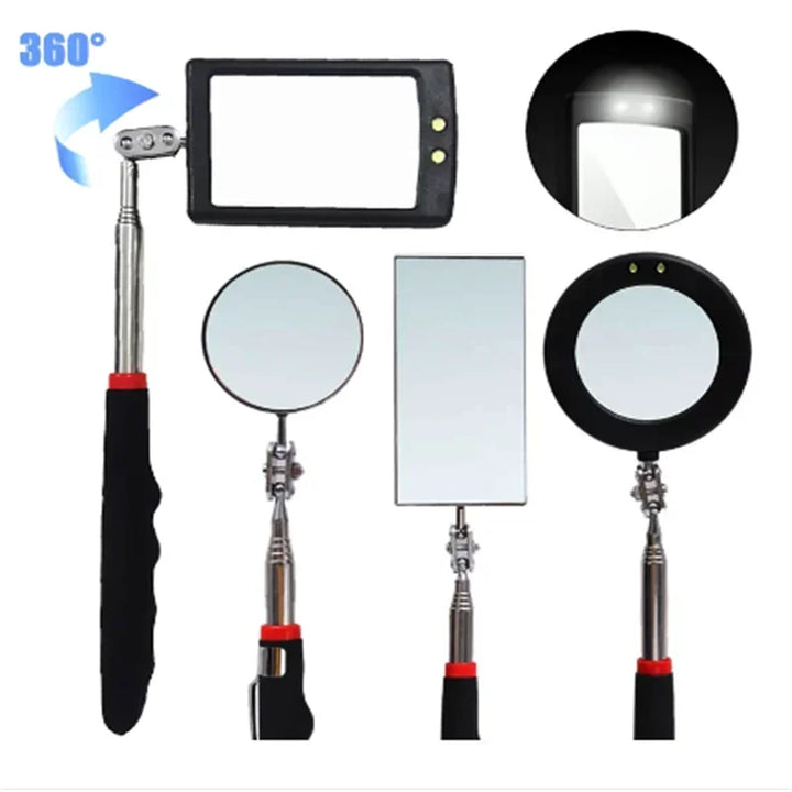 Inspection Mirror LED Light Telescoping Mirrors 360 Rotation Mechanic Tools Magnetic Mirror Telescopic Handle Repairing Tools