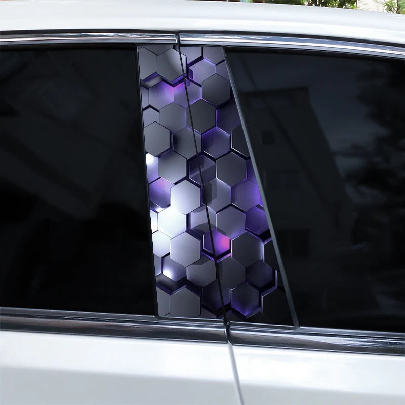 2pcs Polygonal Honeycomb Car Stickers Car Door Pillar Stickers Anti-Scratch Vinyl Stickers Car Center B Pillar DIY Stickers