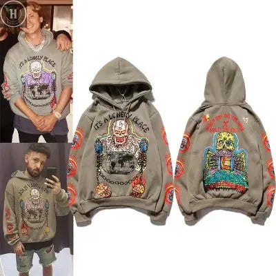 Kanye West Hoodies Jacket Men Graffiti Lucky Me I See Ghosts Sweatshirt Harajuku Fleece Street HipHop Pullover Bone Loose Hoodie HALALZEN