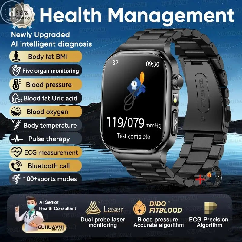 2026 New ECG+PPG Accurate Measurement Health Smart Watch Uric Acid BP Five Organ Blood Lipids HD Call Smart Watchs For Men Women HALALZEN