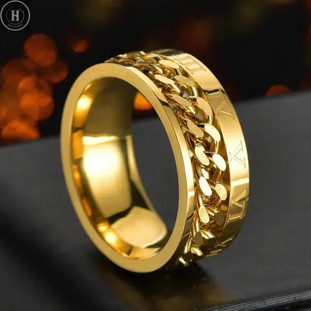 Cool Stainless Steel Rotatable Men Ring High Quality Spinner Chain Punk Women Jewelry for Party Gift HALALZEN
