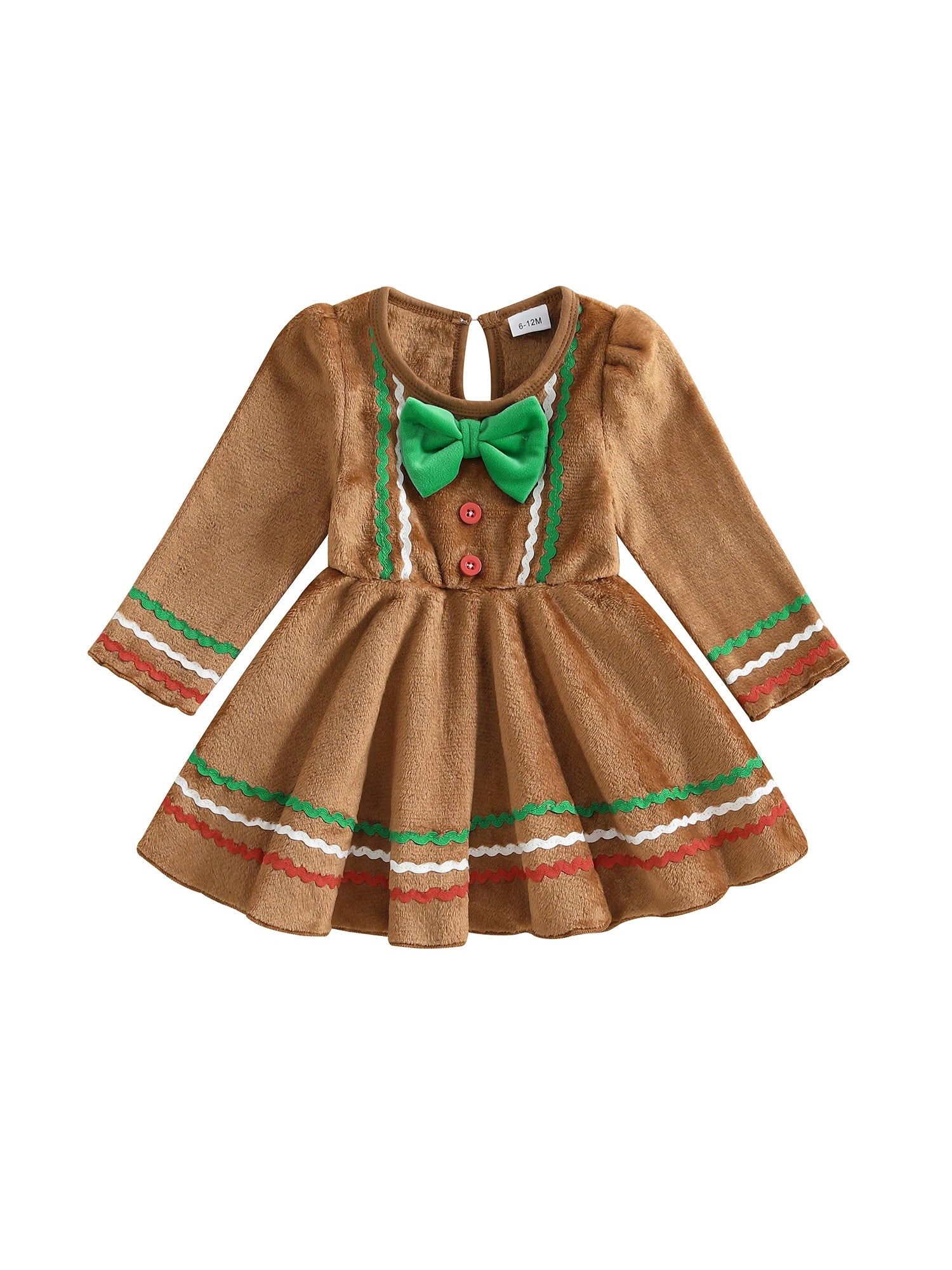 Adorable Infant Girl Holiday Dress with Festive Gingerbread Man Print Cozy Crew Neck and Long Sleeves Perfect for Christmas