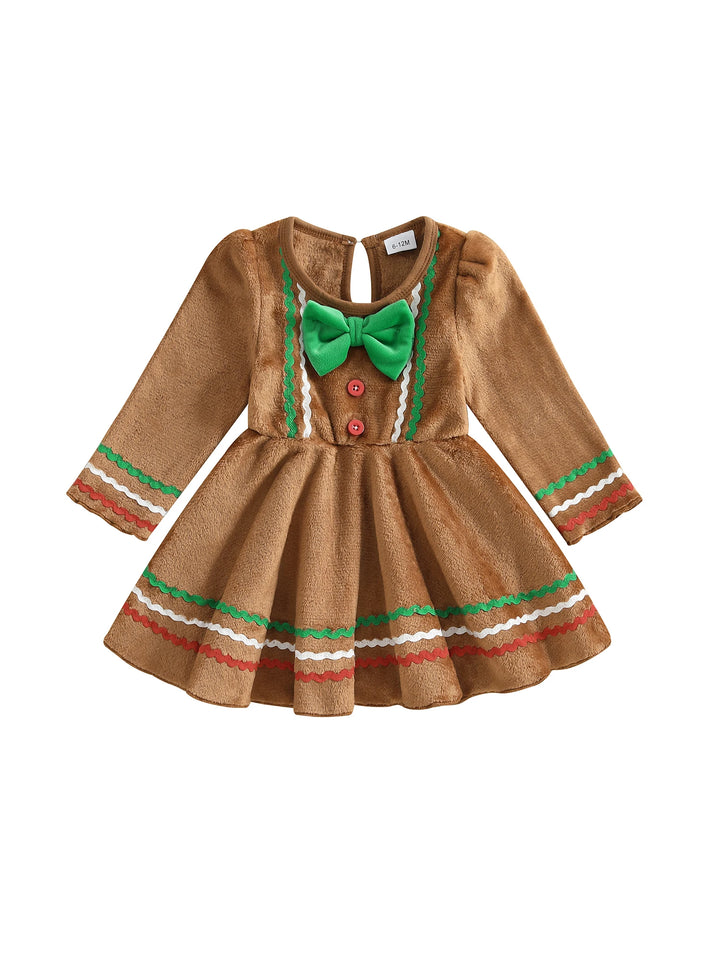 Adorable Infant Girl Holiday Dress with Festive Gingerbread Man Print Cozy Crew Neck and Long Sleeves Perfect for Christmas