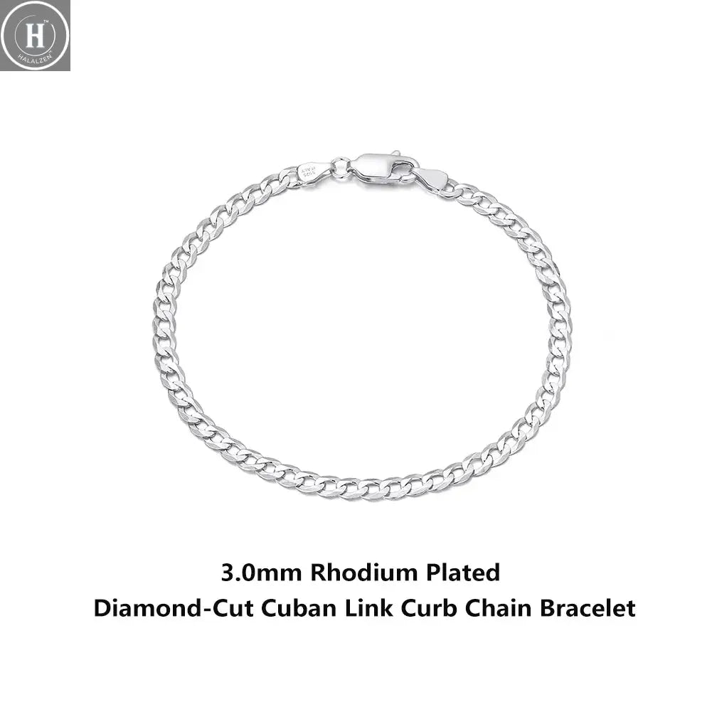 Rinntin 18K Gold Over 925 Sterling Silver 3mm Italian Cuban Chain Bracelet for Women Men Trendy Silver Bracelet Jewelry SB123 HALALZEN