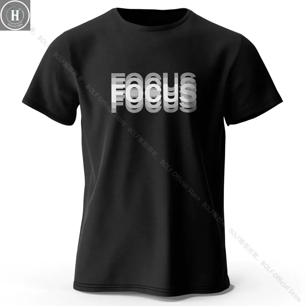 Focus Letter Minimalist Style 100% Cotton T-Shirt, Lightweight Round Neck Short Sleeve Tee, Perfect for Men & Women HALALZEN