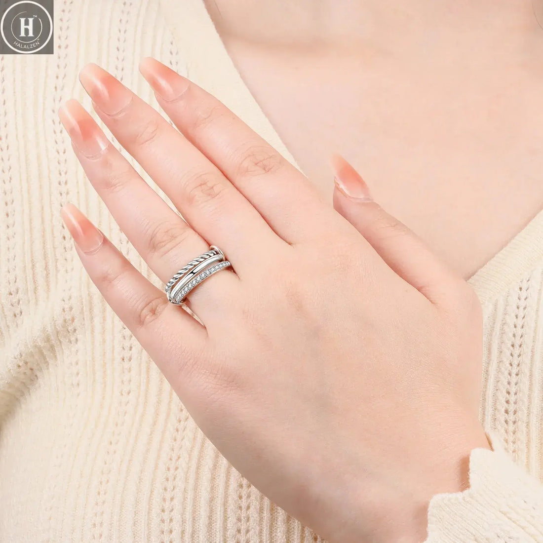 CYCUFF 925 Sterling Silver Designed Simple Fashion 3-Ring Rings Closed Ring for Women Birthday Party Jewelry Gift Ring Comfort HALALZEN