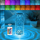 Crystal Table Lamp RGB Color Changing Night Light Remote Romantic LED Rose Diamond Touch Lamps for Living Room Housewarming Gift Halalzen