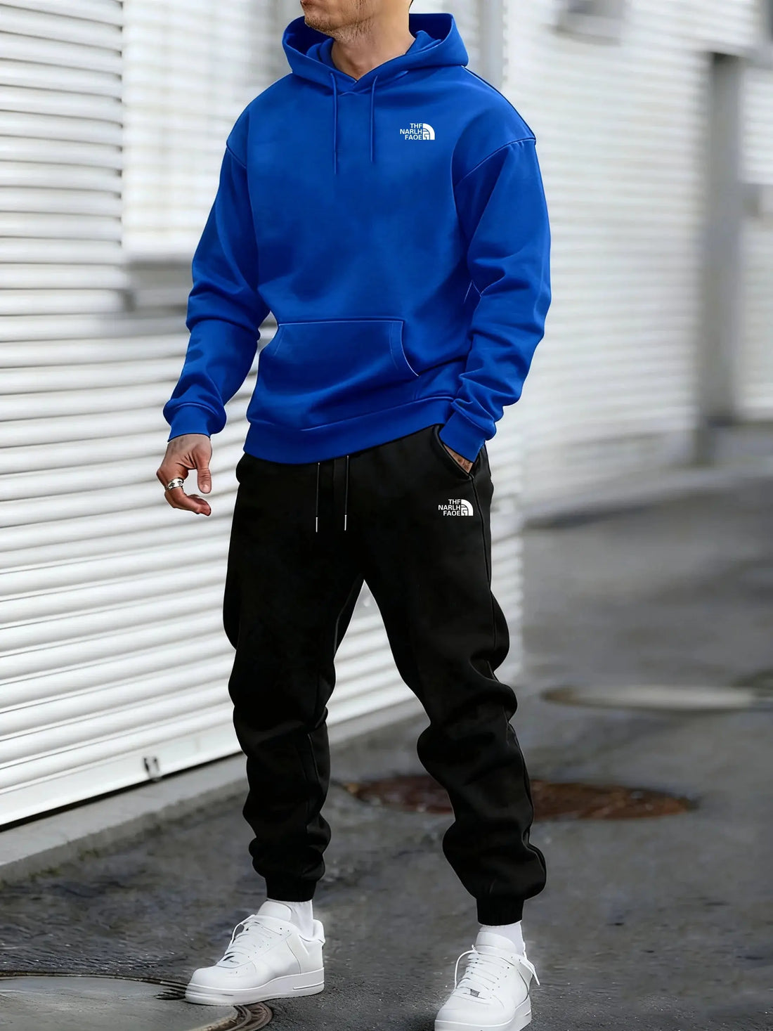 Men's Autumn and Winter Pattern Casual Two-Piece Set Hooded Sweatshirt and Pants with Pockets Regular Fit Outdoor Sport Suit HALALZEN