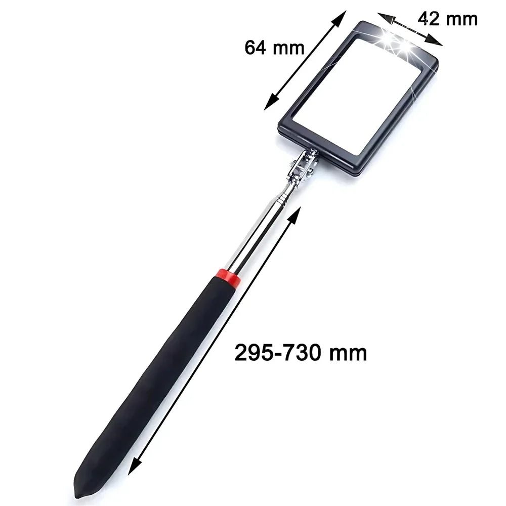 Car 360 Swivel Telescoping LED Light Flexible Inspection Mirror for Extra View Square Car Inspection Repair Tool Detection Lens