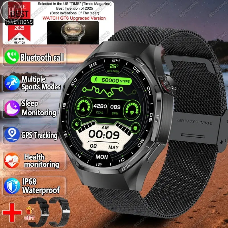 2026 New Watch 6 Pro Smart Watch AMOLED Screen GPS Tracker HD Bluetooth Call Waterproof Sports Health Monitoring Smartwatch Men HALALZEN