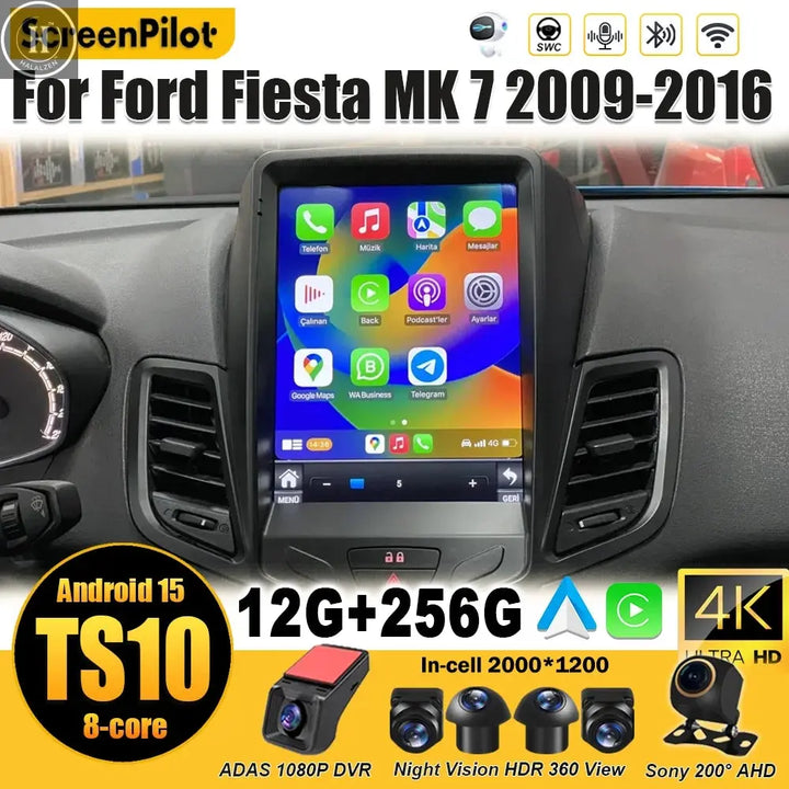 For Ford Fiesta MK 7 2009-2014 2015 2016 Android 15  Multimedia Video Player Mirror Link GPS Navigation Touch Screen Tesla Style HALALZEN