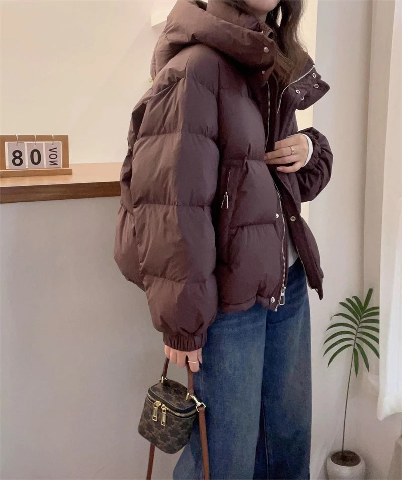 Women's Winter Padded Jacket Coat 2024 New Cotton Hooded Solid Thick Parka Waterproof Puffy Korean Fashion Oversize Outdoor