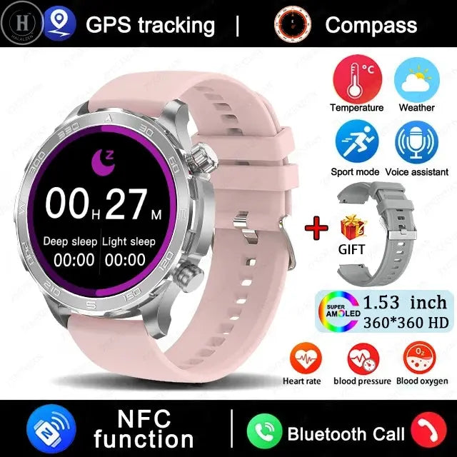 New GPS Track Smart Watch Men AMOLED HD Screen Outdoor Sports Fitness Heart Rate NFC IP68 Waterproof Bluetooth Call Smart Watch HALALZEN