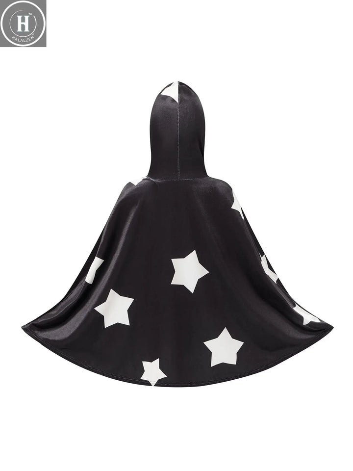 Kids Halloween Witch Cape Costume with Classic Star Pattern and Hooded Wizard Cape for Cosplay Outfit Fun and Magic Theme Halalzen UK
