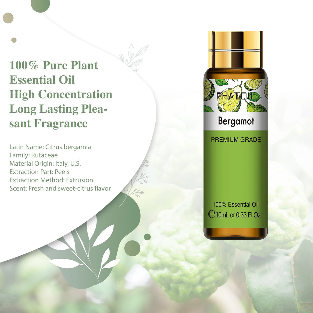 PHATOIL 10ml Sweet Orange Pure Essential Oil with Dropper for Humidifier Diffuser Myrrh Pine Needles Tangerine Thyme Aroma Oils HALALZEN