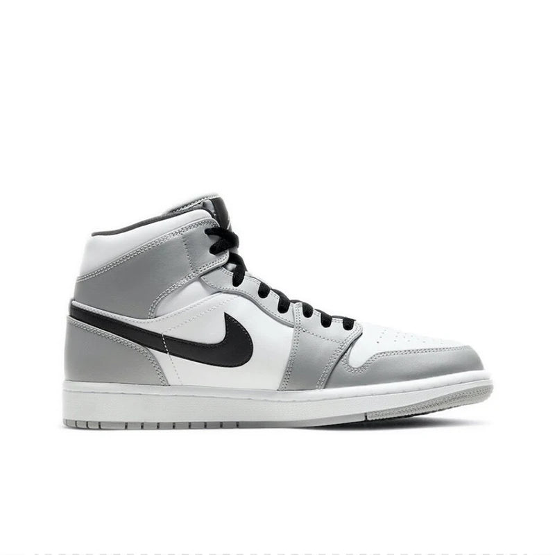 Original Air Jordan 1 Mid "Light Smoke Grey" "Wolf Grey"For Men's Retro Classic Basketball Sneakers Shoes