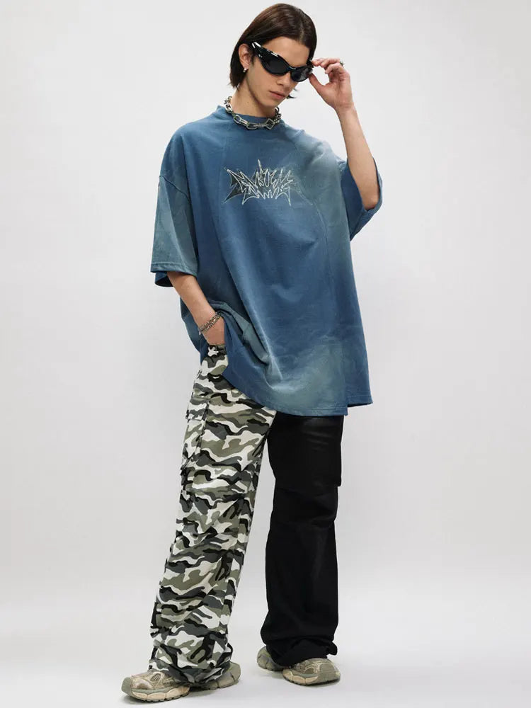 Hip Hop Oversized T-Shirt Grunge Letter Graphic Print Tie Dye Tshirt Streetwear Men Punk Gothic Shirts 2024 Harajuku Loose Tops