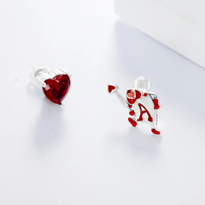 925 Silver Earrings Poker Red Heart A Necklace Ring Earrings Jewelry Suitable for Women Valentine's Day New Year Gifts