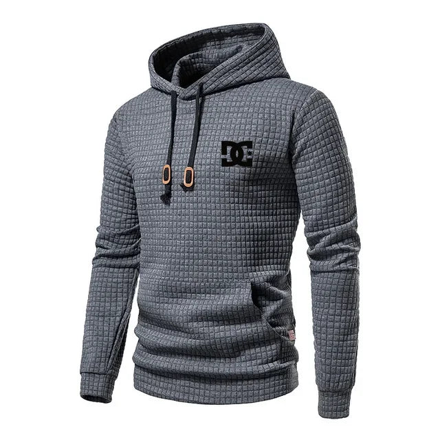 New Spring and Autumn Europe men DC letters printed casual large pocket hoodie jumper small plaid jacquard plus size