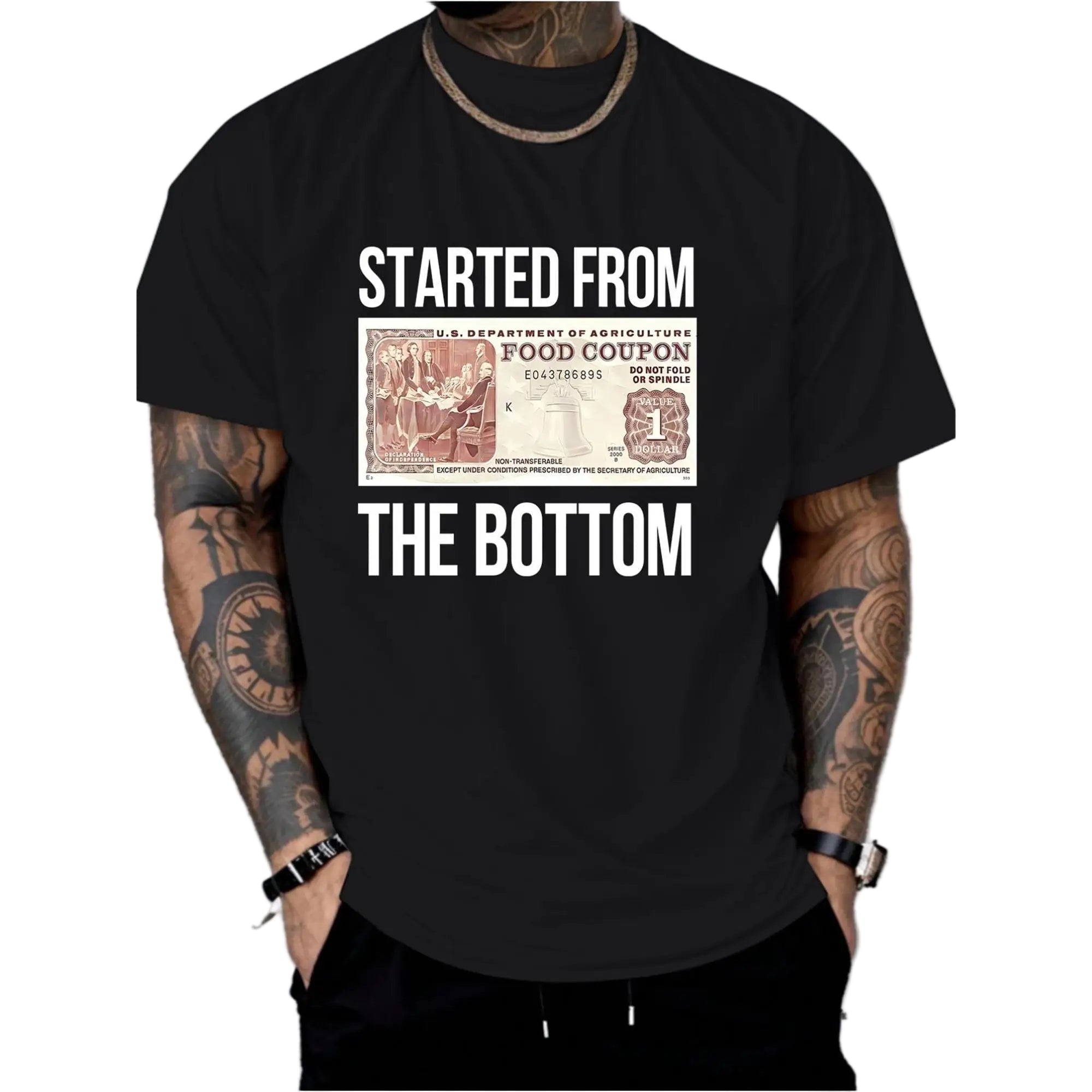 Funny Started from the Bottom T-shirt Humorous Food Coupon Graphic Tee Motivational Hustle Success Top Unisex Men's Gift