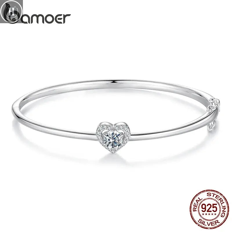 BAMOER 0.5CT Hollowed Heart Moissanite Bracelet Round Cut D Color Wrist Cuff Bangle 925 Sterling Silver for Women Wedding Gift HALALZEN