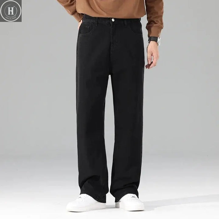 Male Brand New Autumn Jeans Men Black Casual Baggy Trousers Classic Straight Comfortable Wide Denim Trousers  Men Clothing HALALZEN