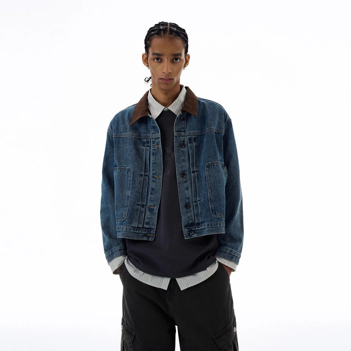 Cropped Men's Denim Jacket, Vintage American Streetwear Jeans Jackets For Man, Trendy Lapel Womans Coat