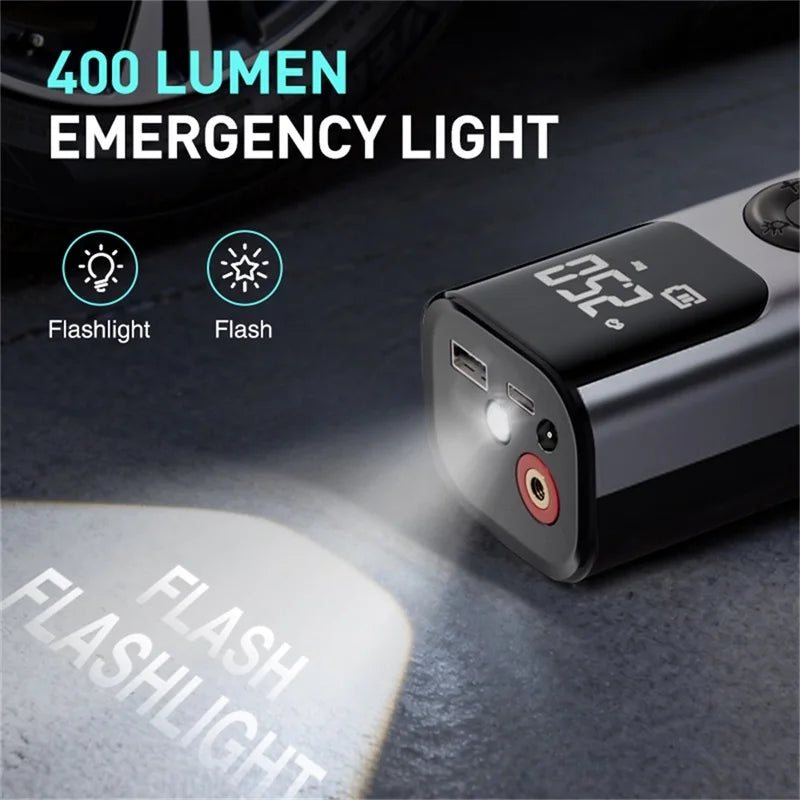 car jump starter 150PSI Portable Charger with Smart Digital Display, Suitable for Cars, Motorcycles, and Bicycles