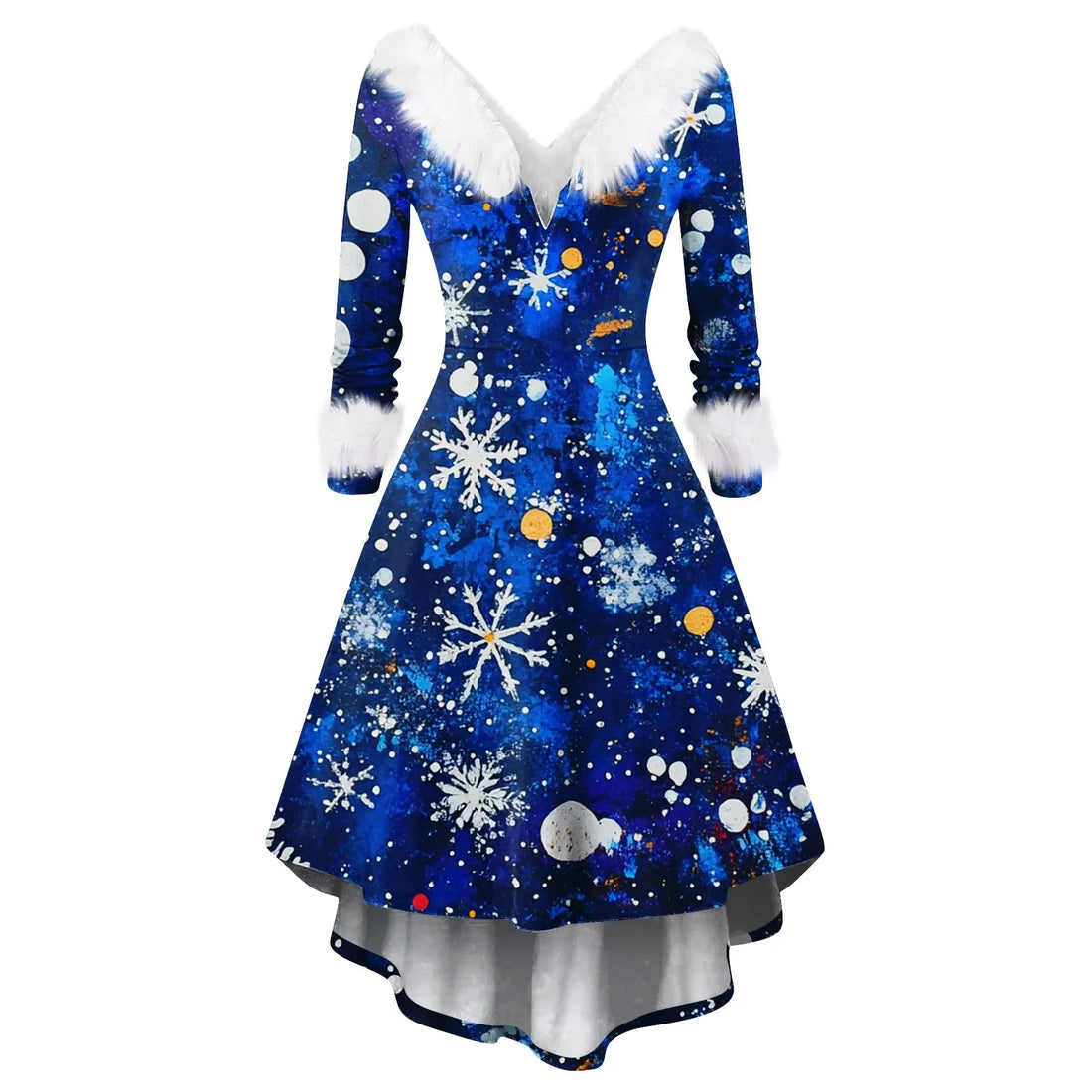 Women Winter Furry Plush Party Dress Female Long Sleeve Irregular A -line Dress