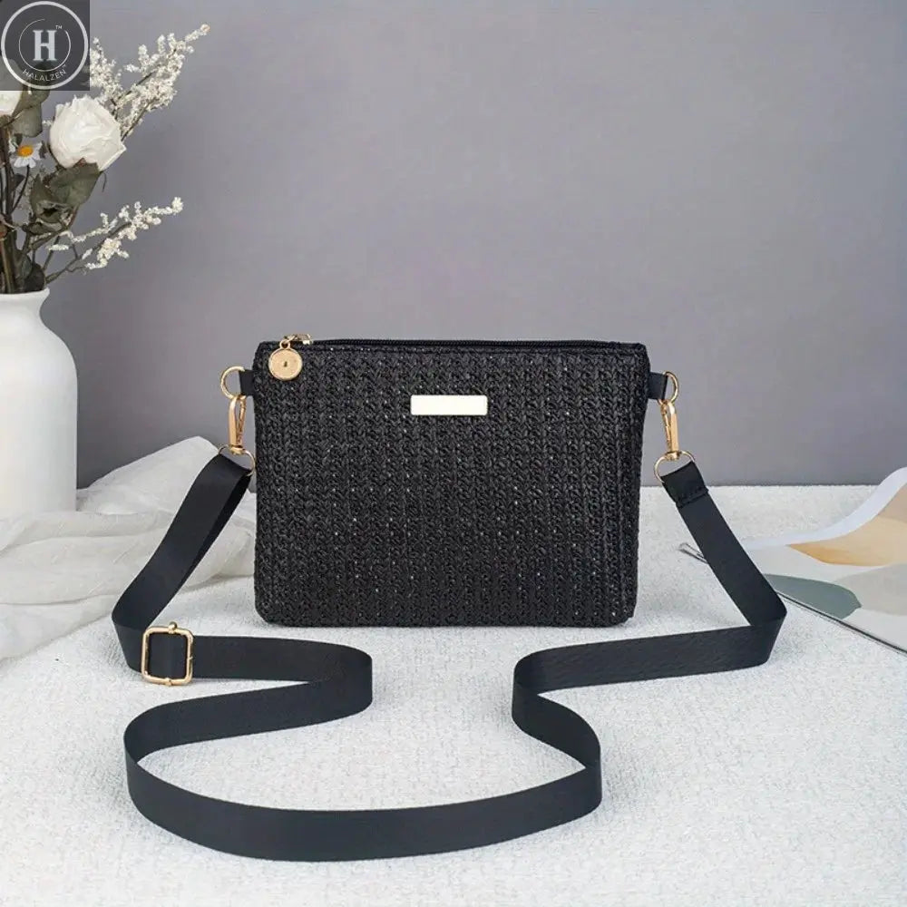 Fresh and simple woven small square bag New simple shoulder bag Fashion vacation style shoulder bag HALALZEN