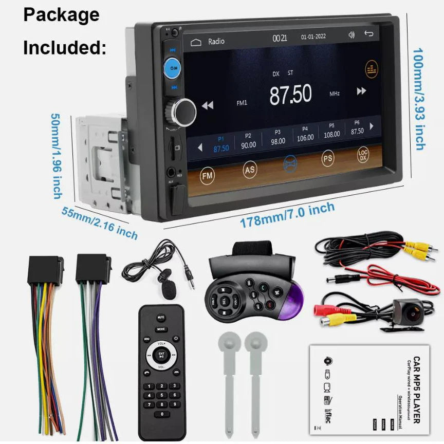 7inch Quality Single 1Din Touch Screen Car Stereo Radio With Handle Remote Control Camera For Apple/Android CarPlay Bluetooth