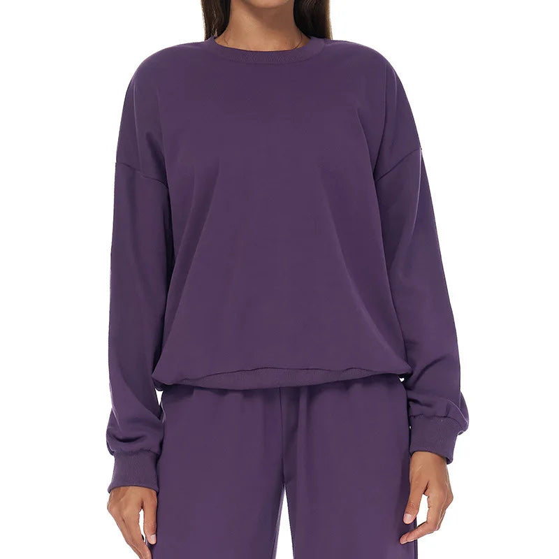 Autumn Winter New Sports Hoodie Loose Casual Round Neck Long Sleeved Fitness Top Fashion Running Versatile Pullover for Women