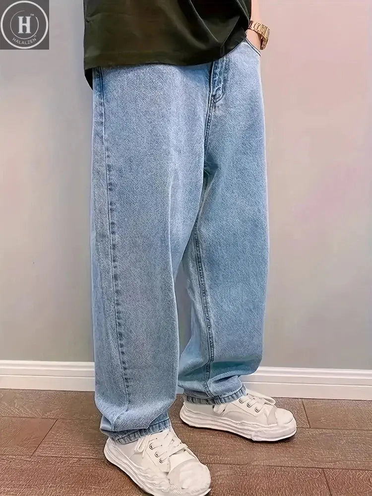 Plus Size 3XL Spring Autumn Baggy Jeans Men Fashion Oversize Casual Straight Loose Denim Trousers Y2k Streetwear Wide Leg Pants Halalzen UK