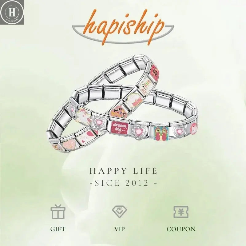 Hapiship New Women's Jewelry 9mm Width Italian Elastic Charm Bracelet Fashion Stainless Steel Bangle ST- HALALZEN