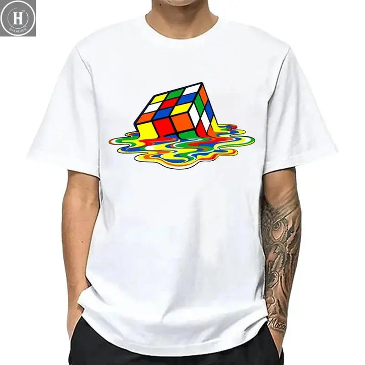 Summer Men's T-shirt High Quality 100% Cotton Magic Square Printing O-neck For Men Tees Casual Cool Hip Hop Short Sleeved Tops HALALZEN