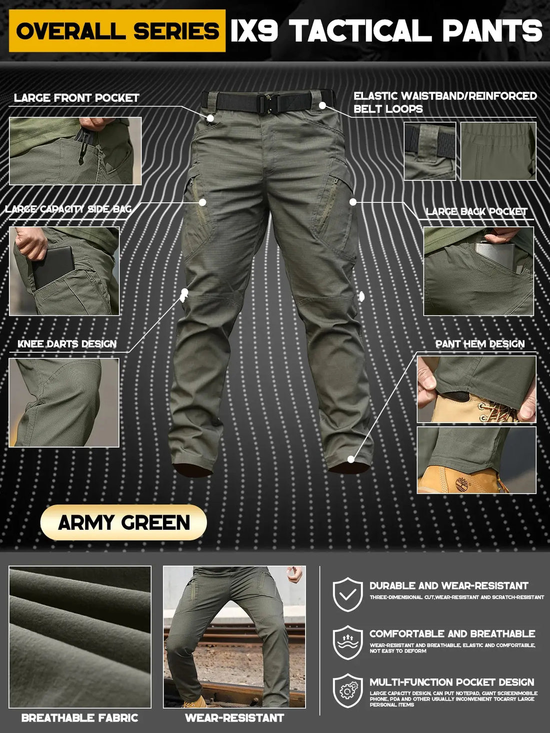 Tactical Work Pants Series New Men's IX9 Tactical Pants Multi-Pocket Large Capacity Training Pants Commuter Pants Wear-resistant Halalzen UK